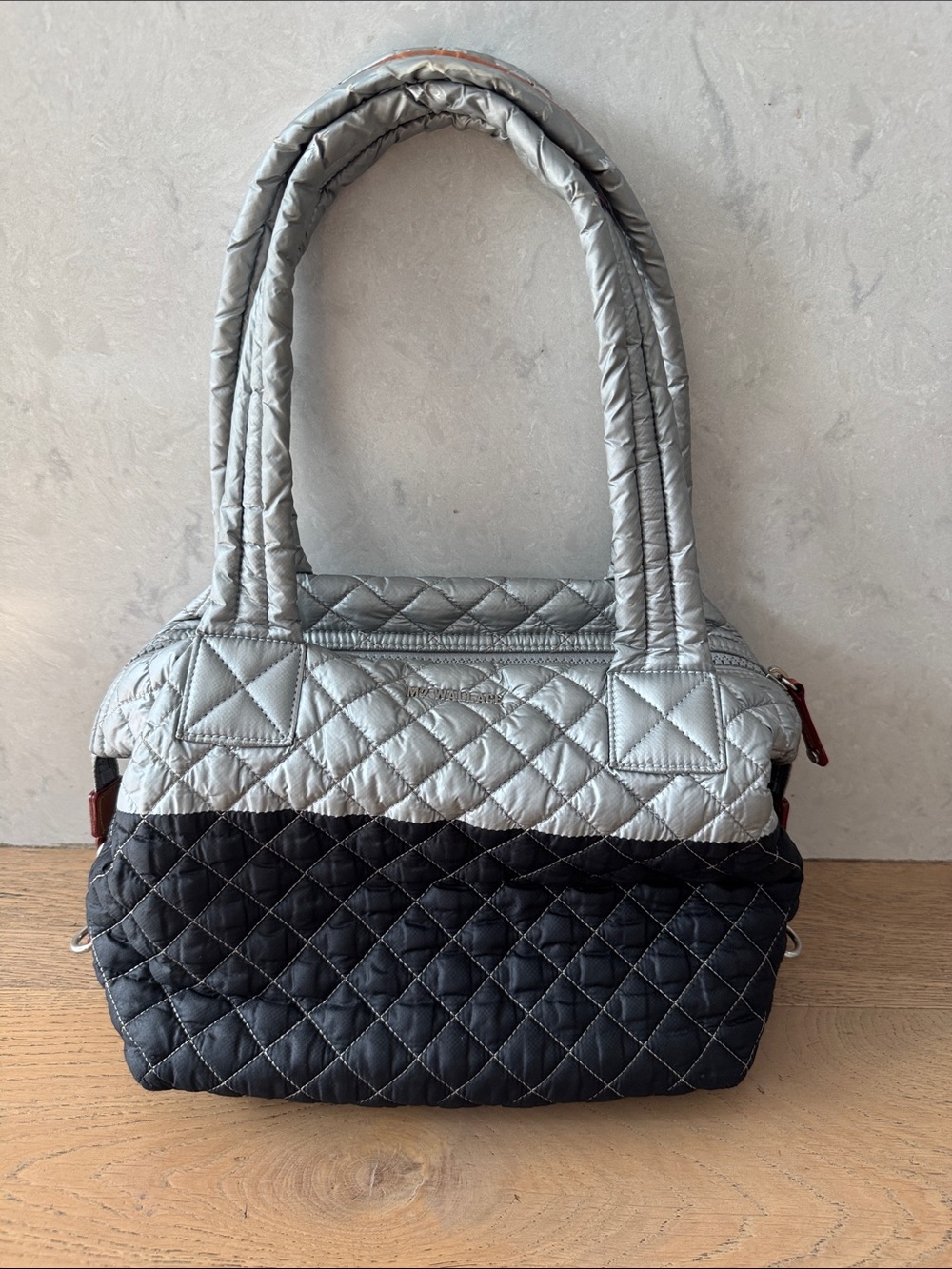 MZ Wallace Medium Sutton Deluxe quilted bag in black and magnet silver